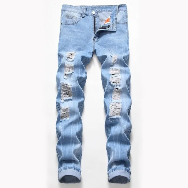 Hole Metrosexual Straight Destroyed Jeans Brand Slim Casual Ripped Jeans Homme Retro Men's Denim Trousers High Quality Cotton