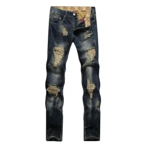 Hole Metrosexual Straight Destroyed Jeans Brand Slim Casual Ripped Jeans Homme Retro Men's Denim Trousers High Quality Cotton