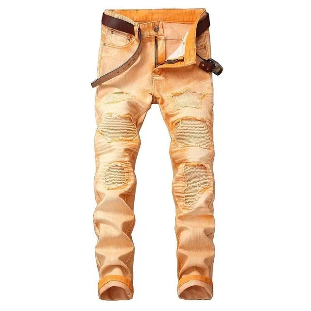 Hole Metrosexual Straight Destroyed Jeans Brand Slim Casual Ripped Jeans Homme Retro Men's Denim Trousers High Quality Cotton