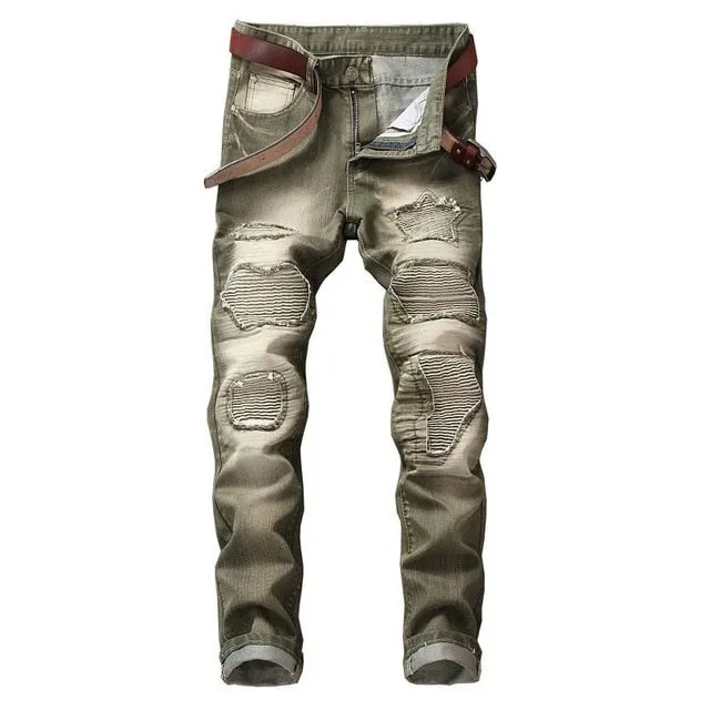 Hole Metrosexual Straight Destroyed Jeans Brand Slim Casual Ripped Jeans Homme Retro Men's Denim Trousers High Quality Cotton
