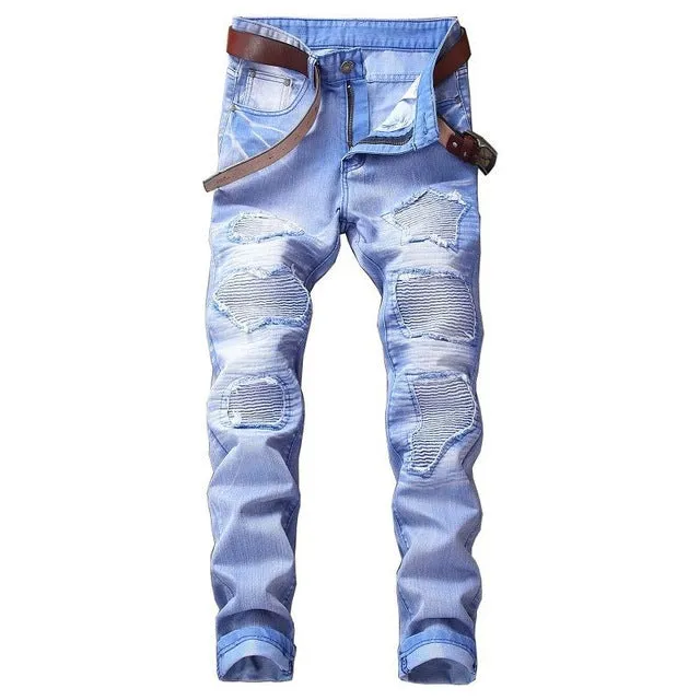 Hole Metrosexual Straight Destroyed Jeans Brand Slim Casual Ripped Jeans Homme Retro Men's Denim Trousers High Quality Cotton