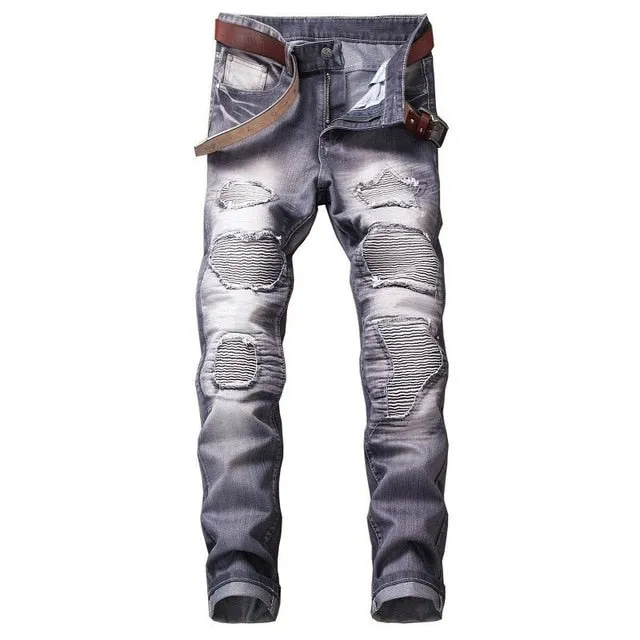 Hole Metrosexual Straight Destroyed Jeans Brand Slim Casual Ripped Jeans Homme Retro Men's Denim Trousers High Quality Cotton