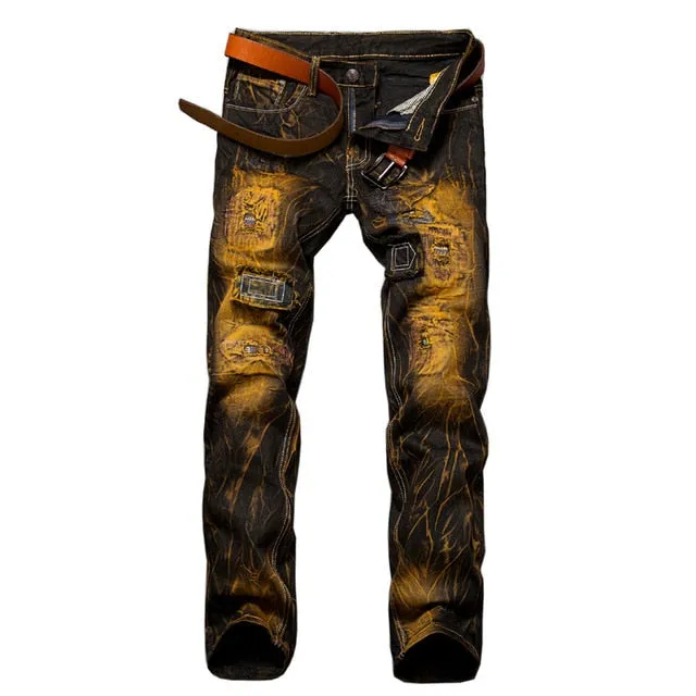 Hole Metrosexual Straight Destroyed Jeans Brand Slim Casual Ripped Jeans Homme Retro Men's Denim Trousers High Quality Cotton
