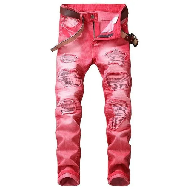 Hole Metrosexual Straight Destroyed Jeans Brand Slim Casual Ripped Jeans Homme Retro Men's Denim Trousers High Quality Cotton