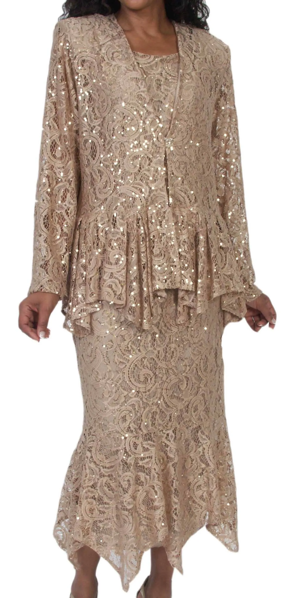 Hosanna 5084 Plus Size 3 Piece Set Tea Length Dress