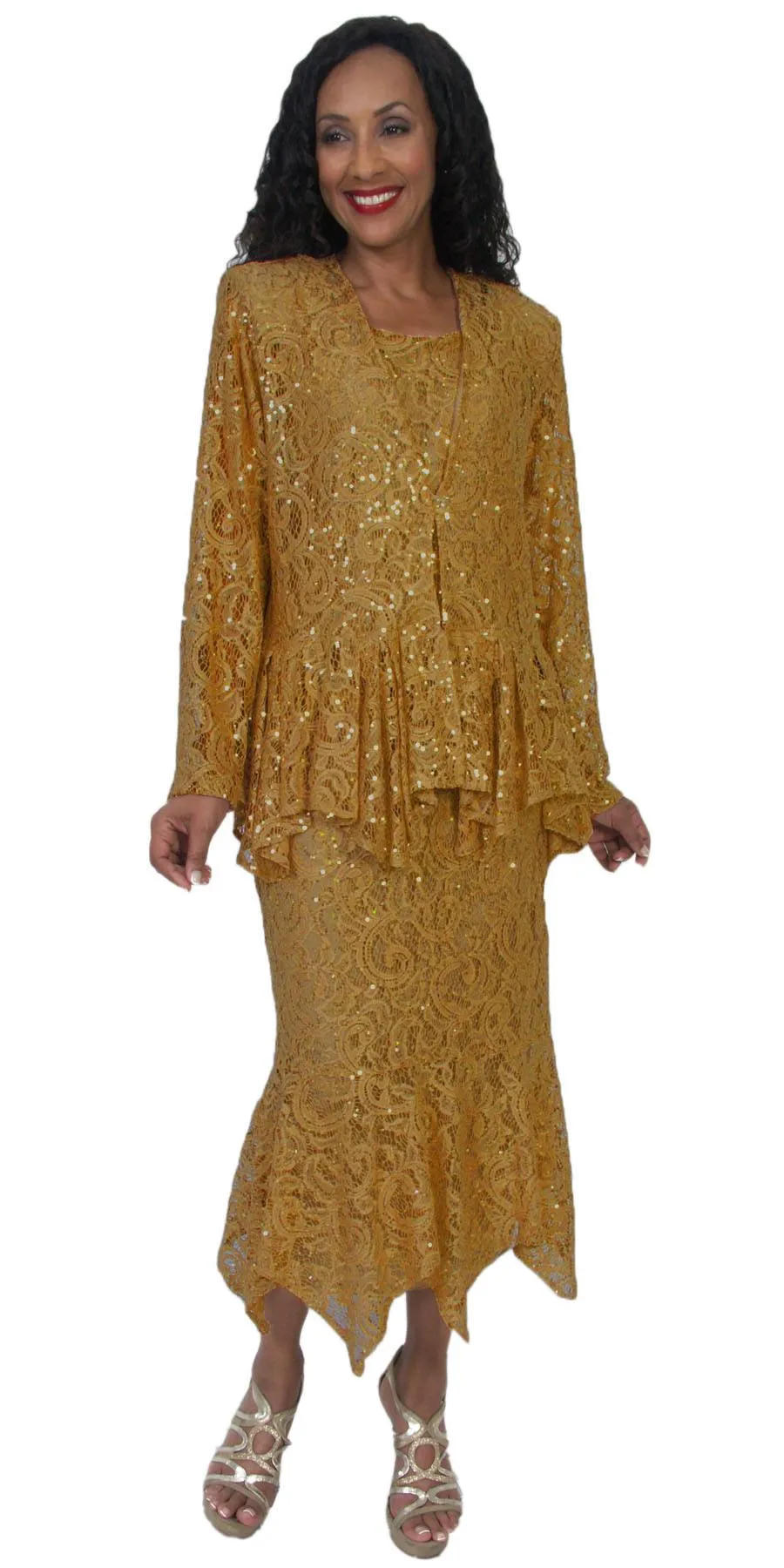 Hosanna 5084 Plus Size 3 Piece Set Tea Length Dress
