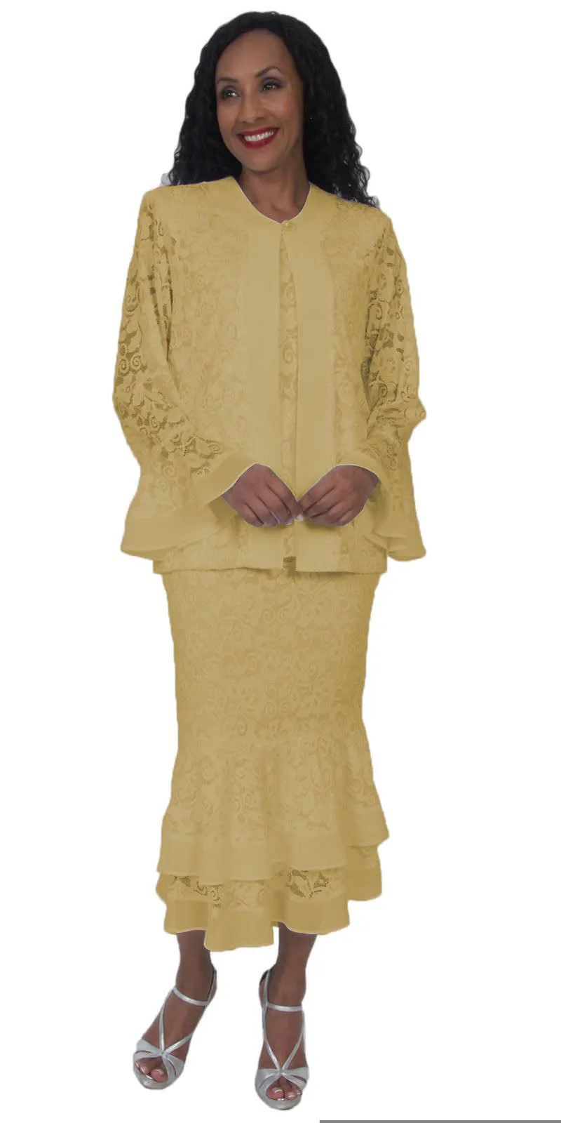 Hosanna 5514 Plus Size 3 Piece Set Tea Length Dress