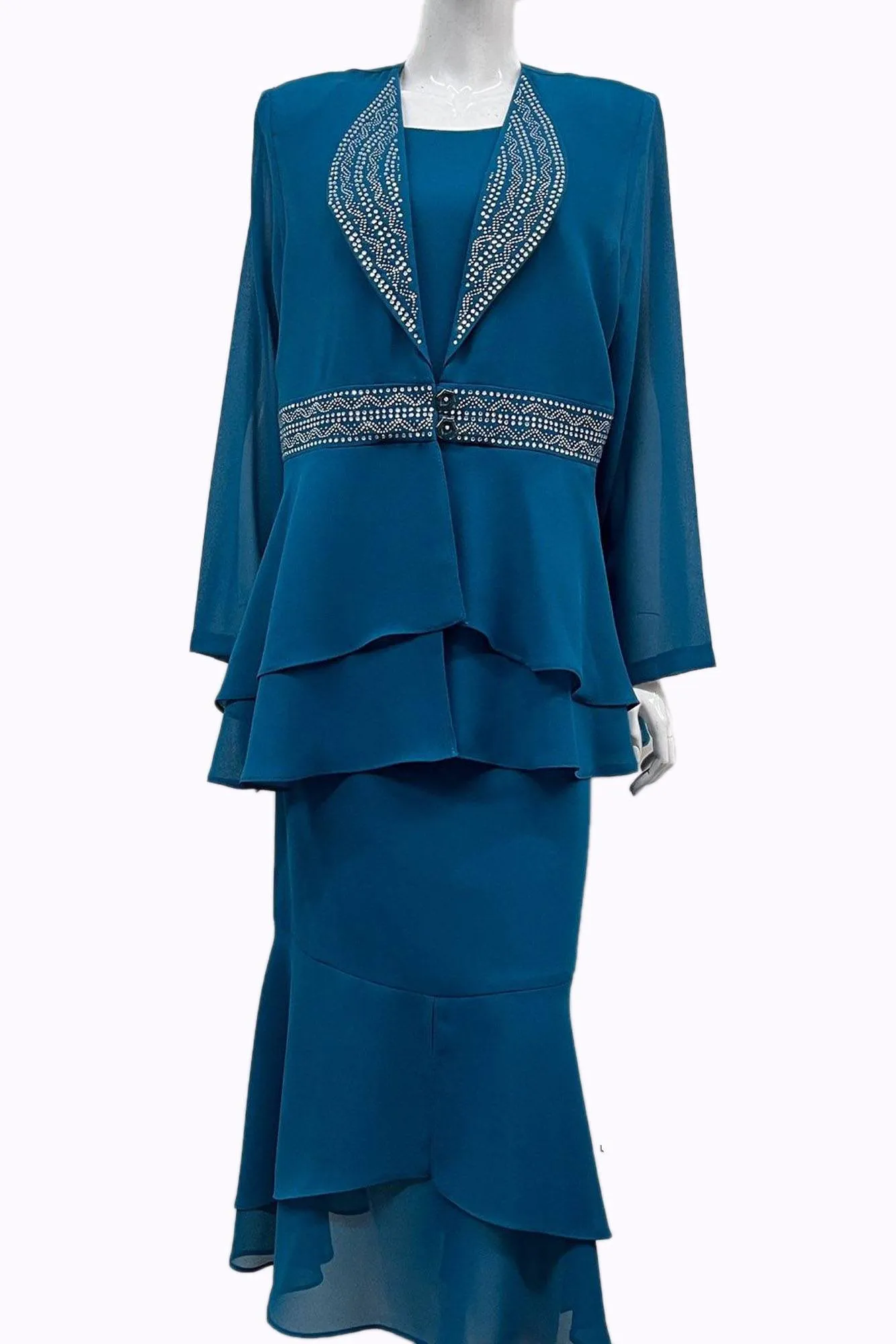 Hosanna 5548 Modest Outfit 3-Piece Set Tea Length Dress