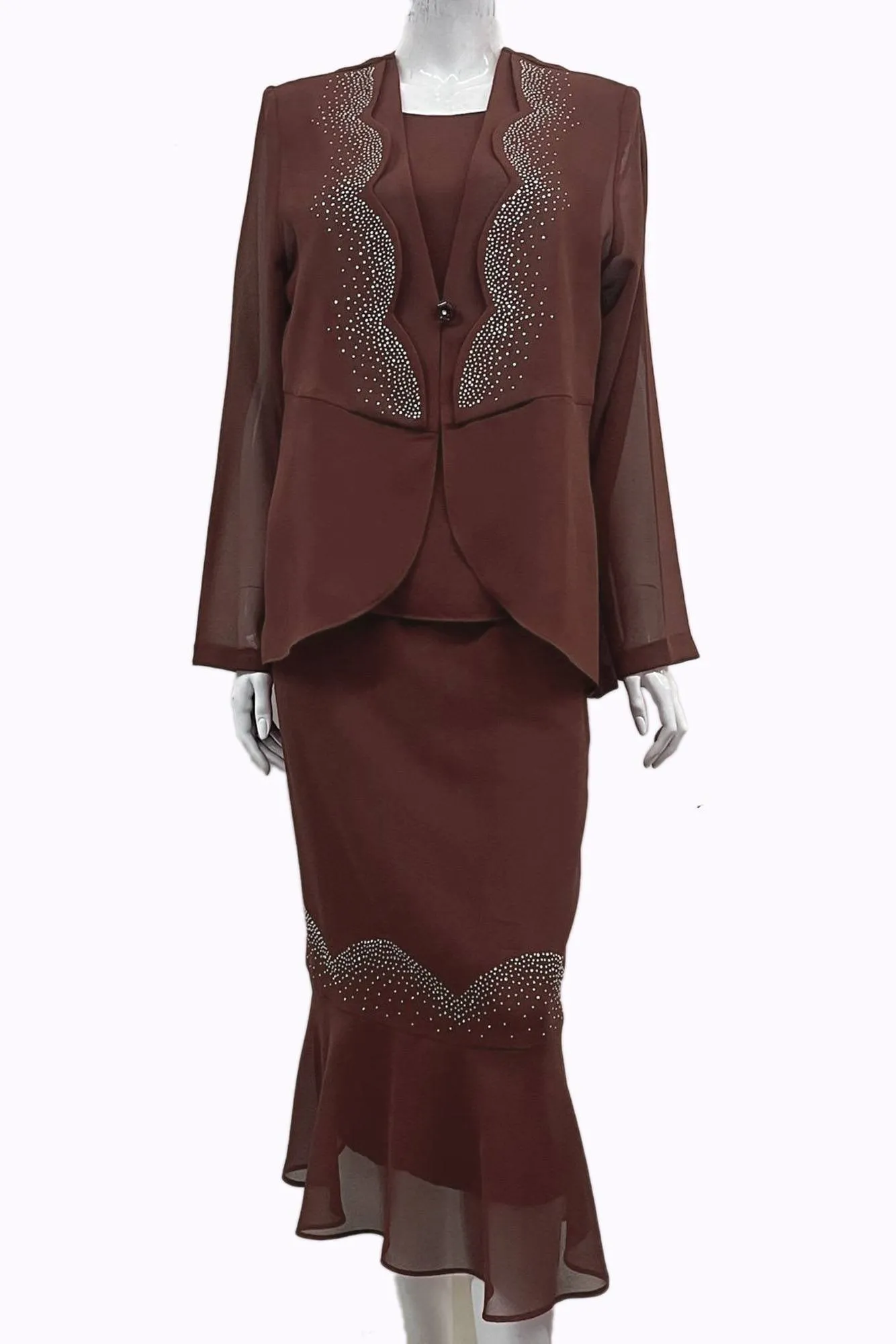 Hosanna 5549 Modest Outfit 3-Piece Set Tea Length Dress
