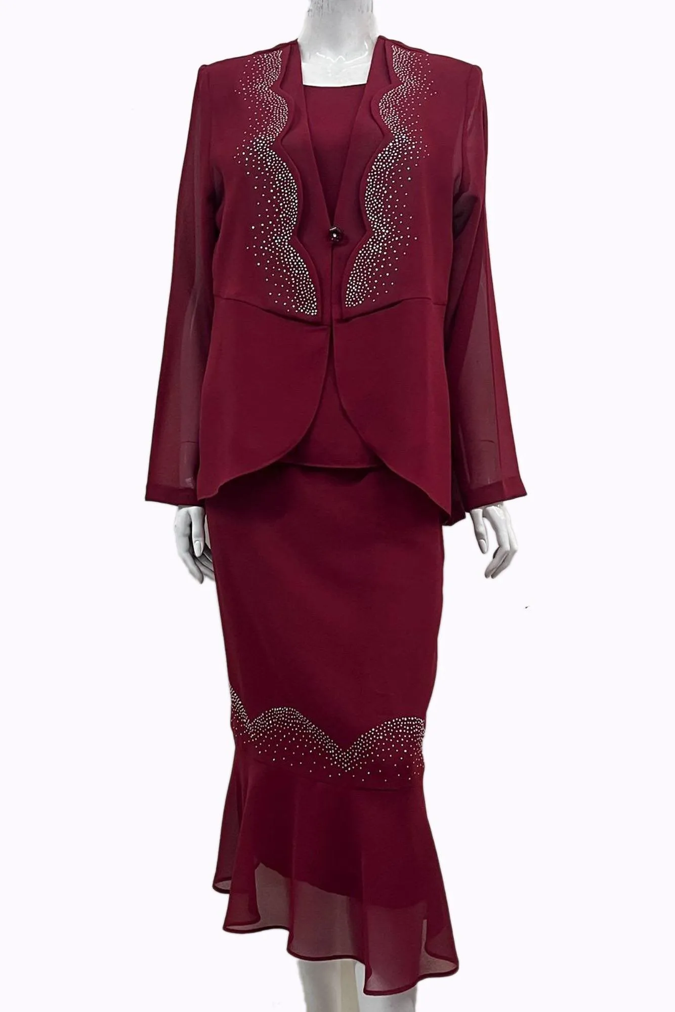 Hosanna 5549 Modest Outfit 3-Piece Set Tea Length Dress