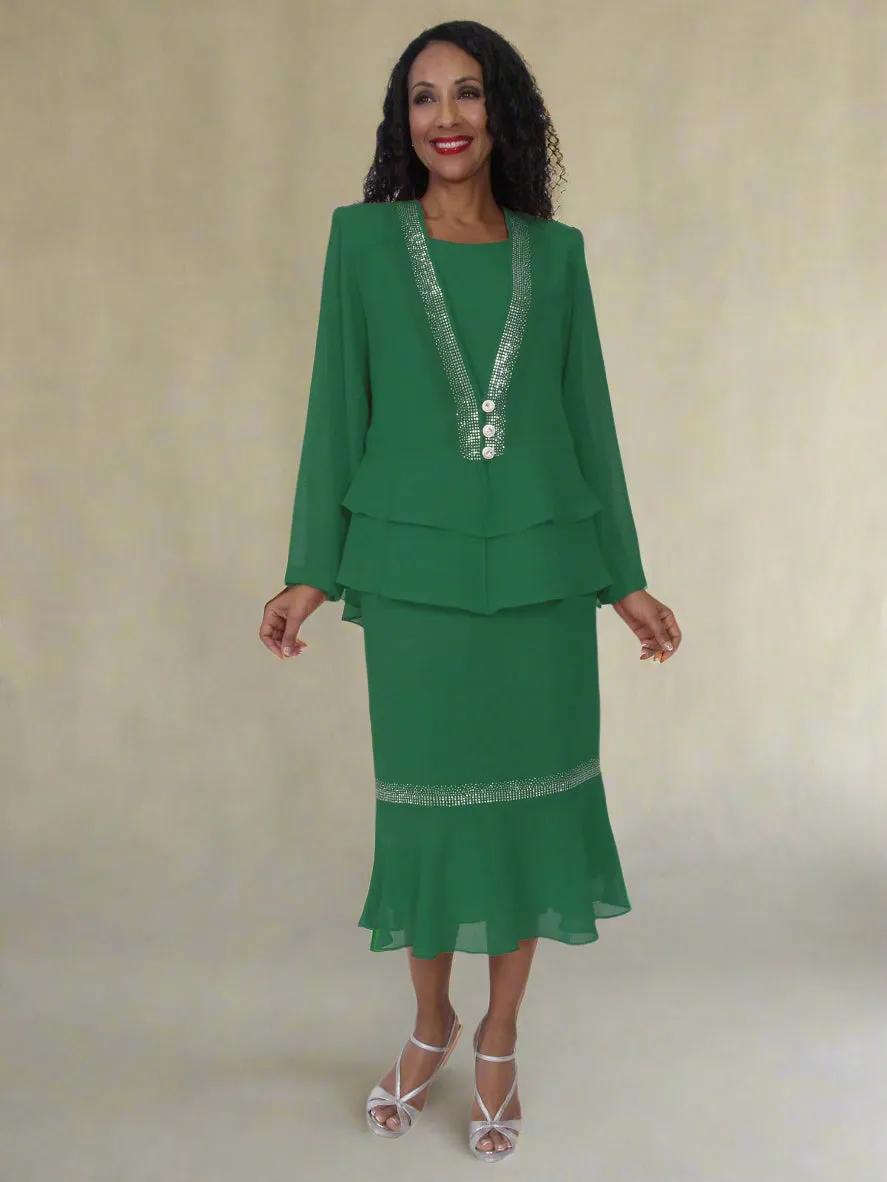 Hosanna 5557 Plus Size 3-Piece Set Tea Length Dress