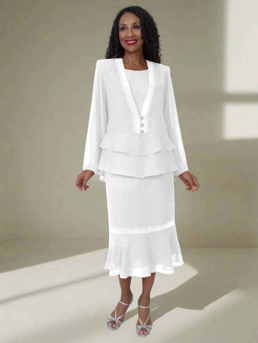 Hosanna 5557 Plus Size 3-Piece Set Tea Length Dress