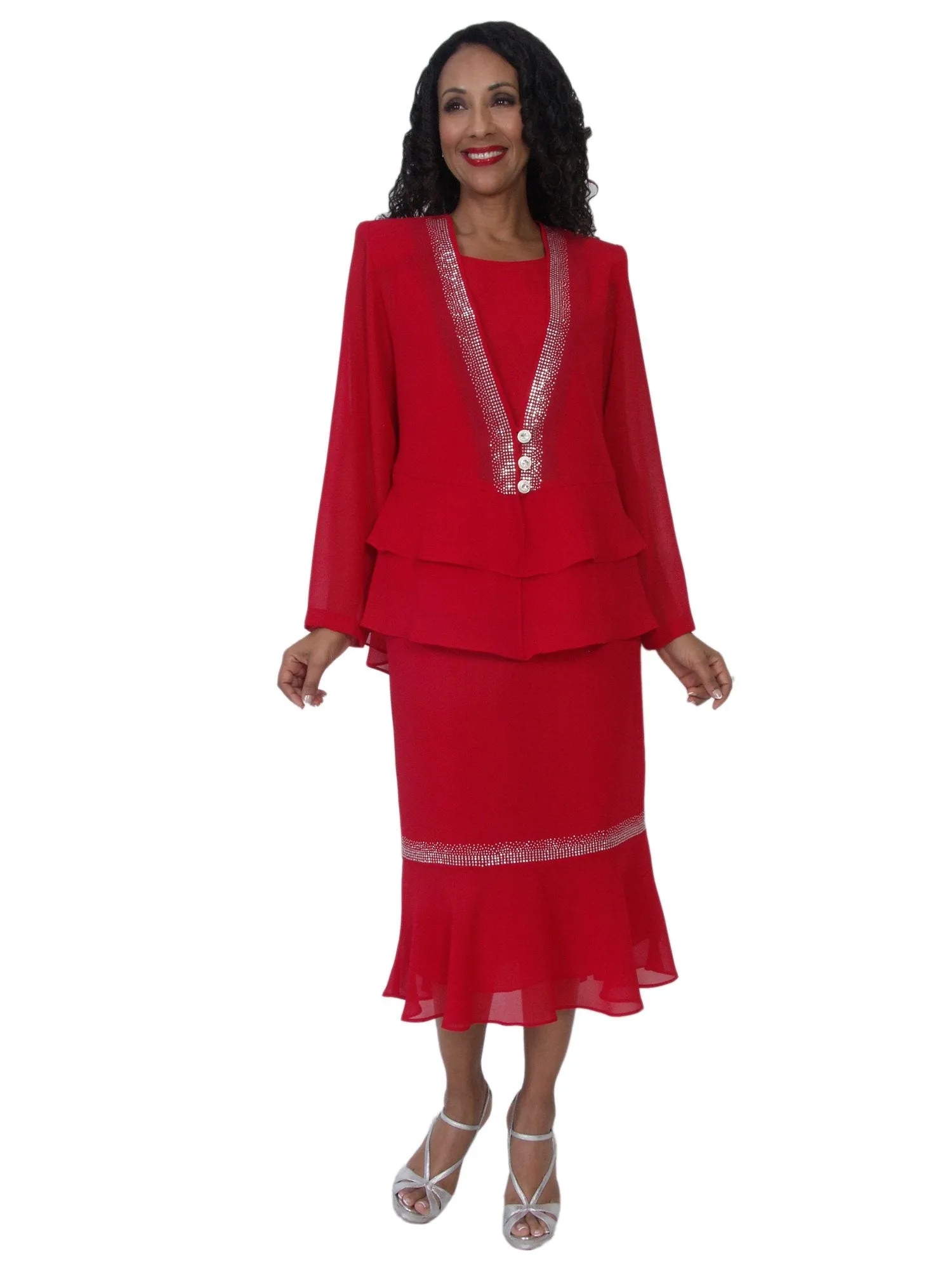 Hosanna 5557 Plus Size 3-Piece Set Tea Length Dress