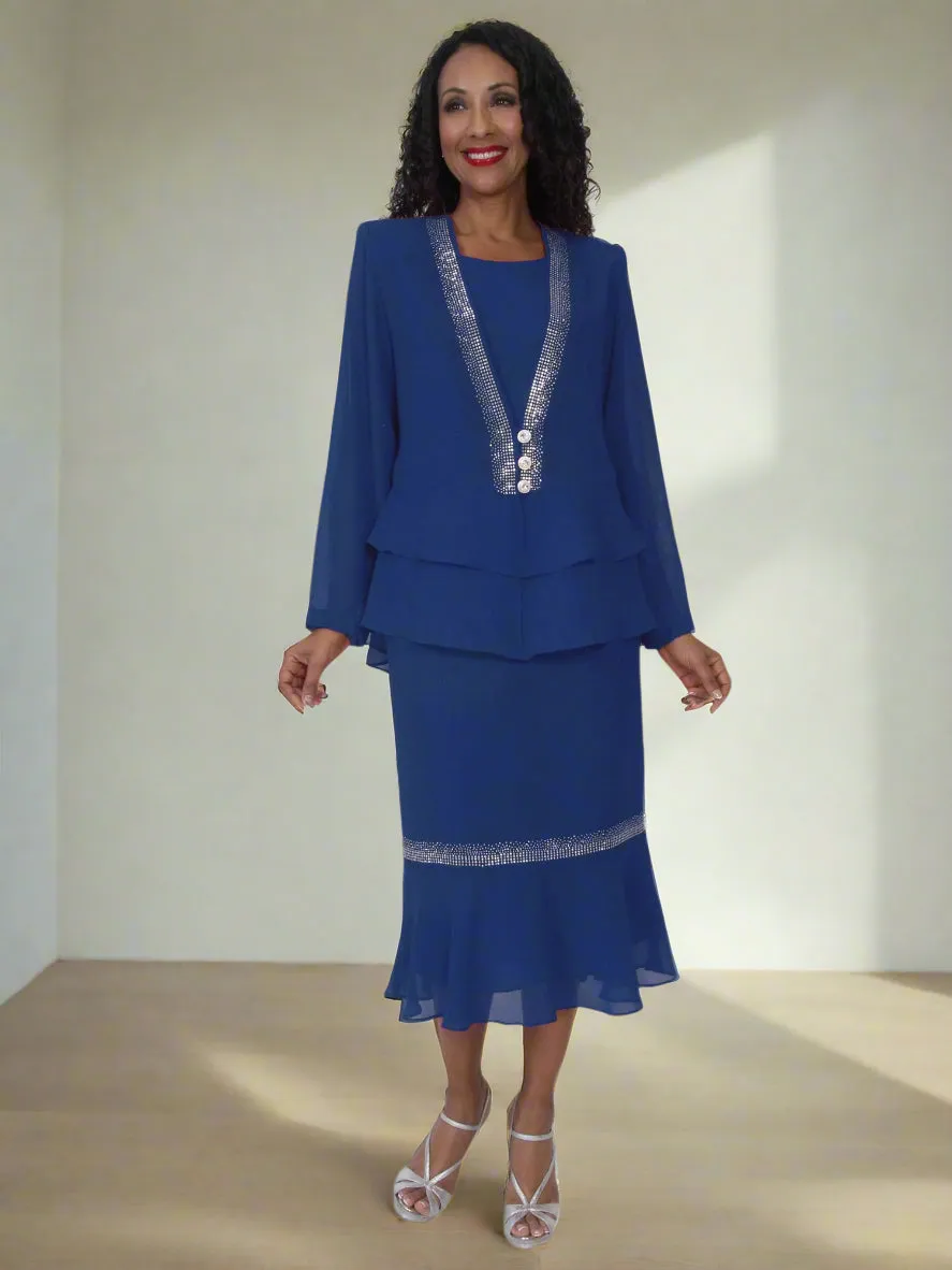Hosanna 5557 Plus Size 3-Piece Set Tea Length Dress