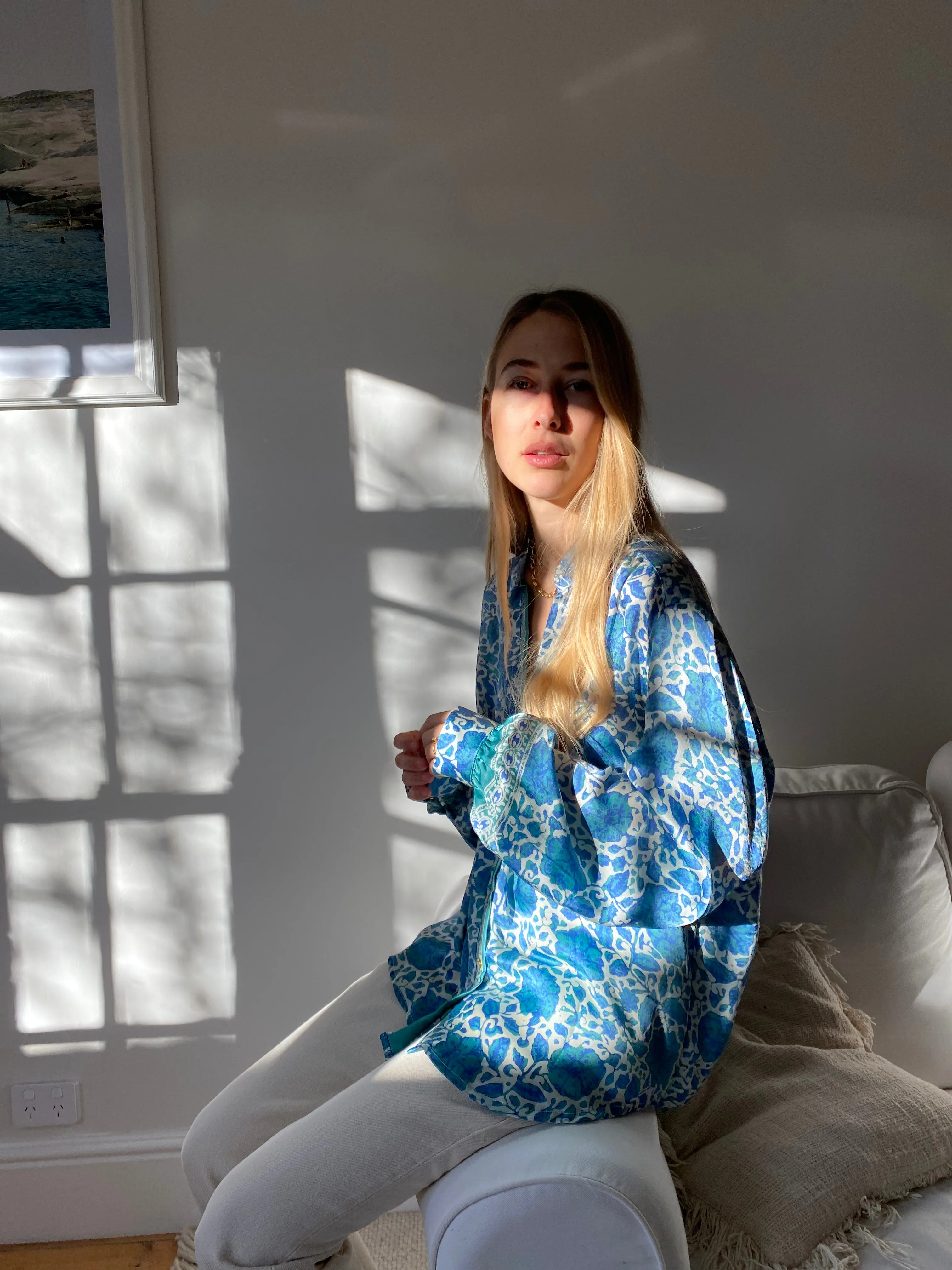 HOTEL The Fleurs Silk Blouse in Sky