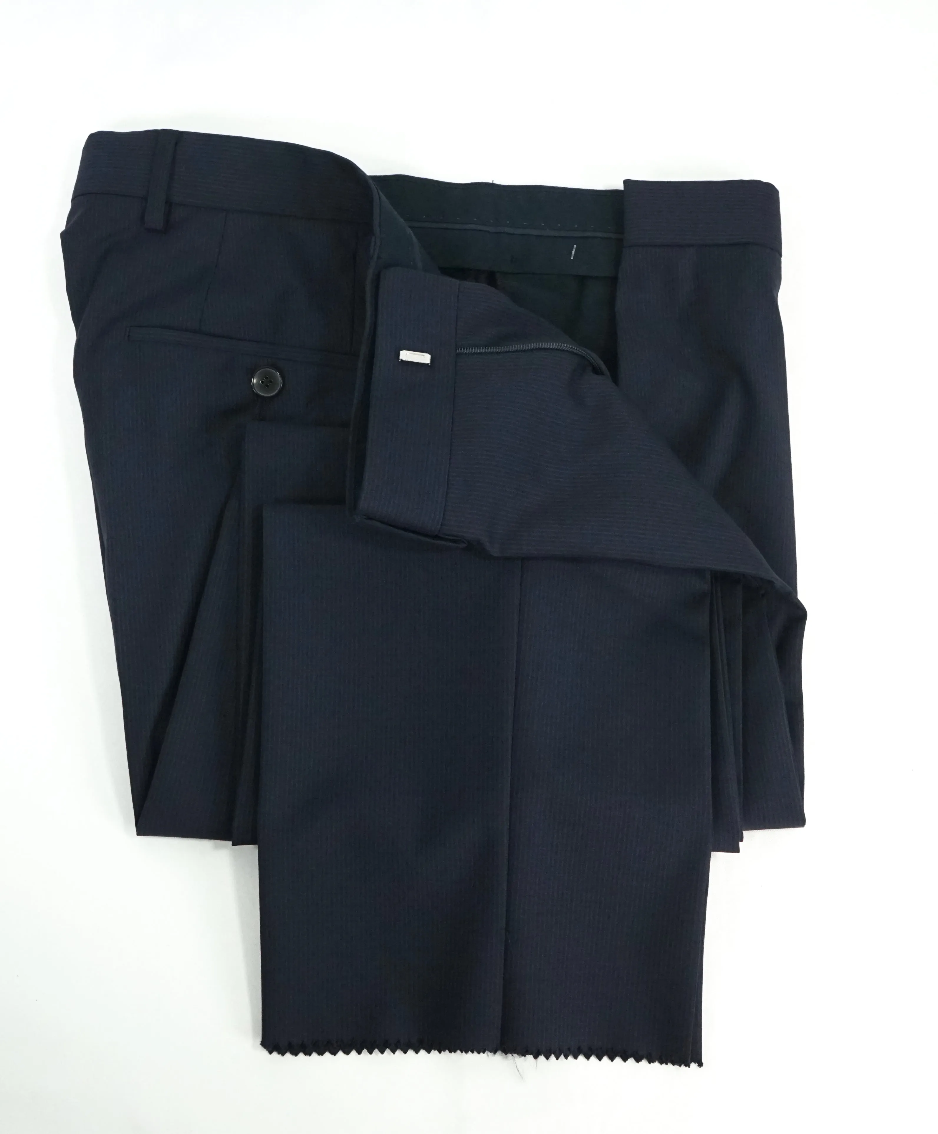 HUGO BOSS - Navy Tonal Stripe “Huge4/Genius3”  Flat Front Dress Pants - 32W