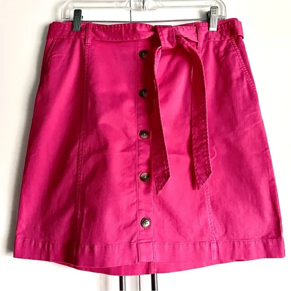 J. Crew Chino Button Front Mini Skirt With Tie Belt In Pink Size 10 NWT