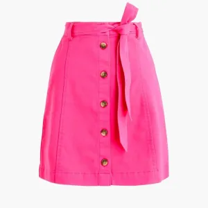 J. Crew Chino Button Front Mini Skirt With Tie Belt In Pink Size 10 NWT