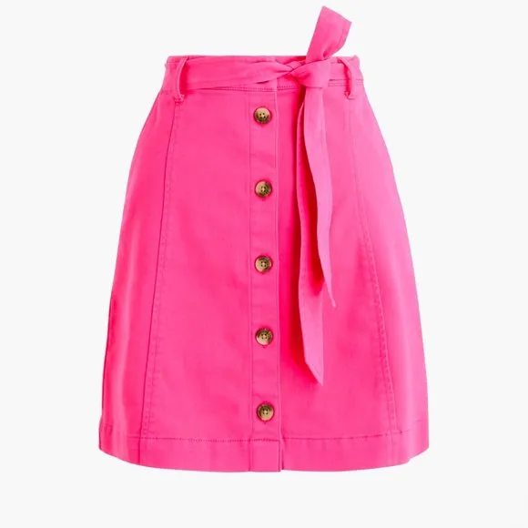 J. Crew Chino Button Front Mini Skirt With Tie Belt In Pink Size 10 NWT