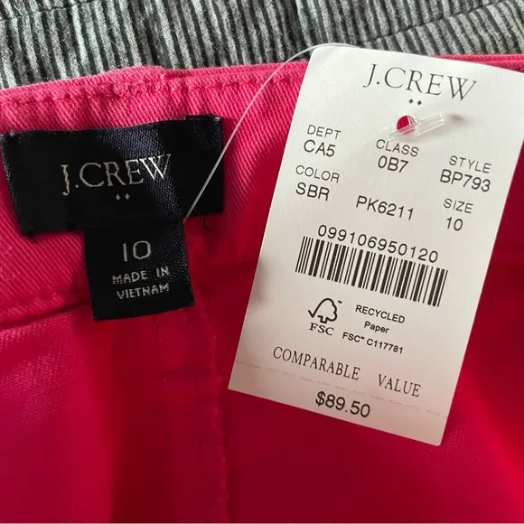 J. Crew Chino Button Front Mini Skirt With Tie Belt In Pink Size 10 NWT