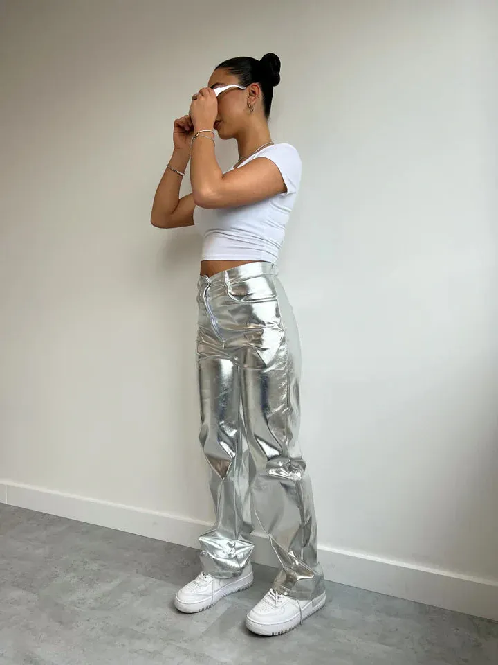 JAYLEE | METALLIC STRAIGHT LEG TROUSERS