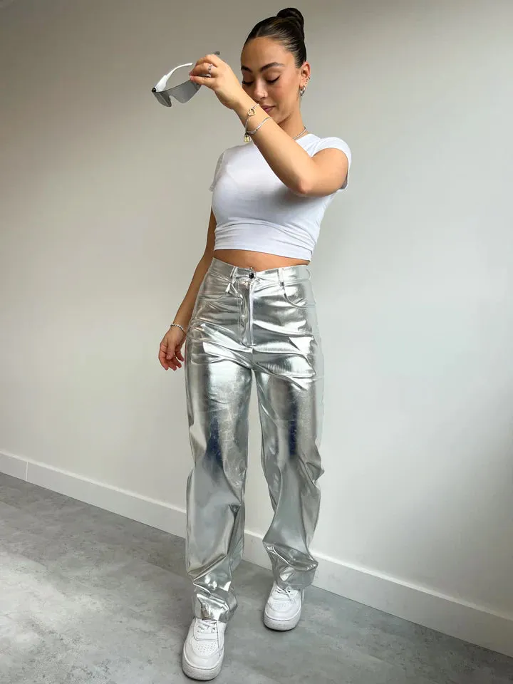 JAYLEE | METALLIC STRAIGHT LEG TROUSERS