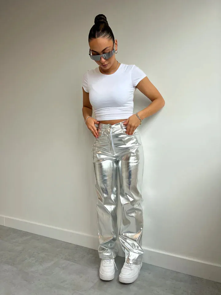 JAYLEE | METALLIC STRAIGHT LEG TROUSERS
