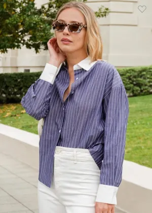 Jeana Navy Striped Blouse