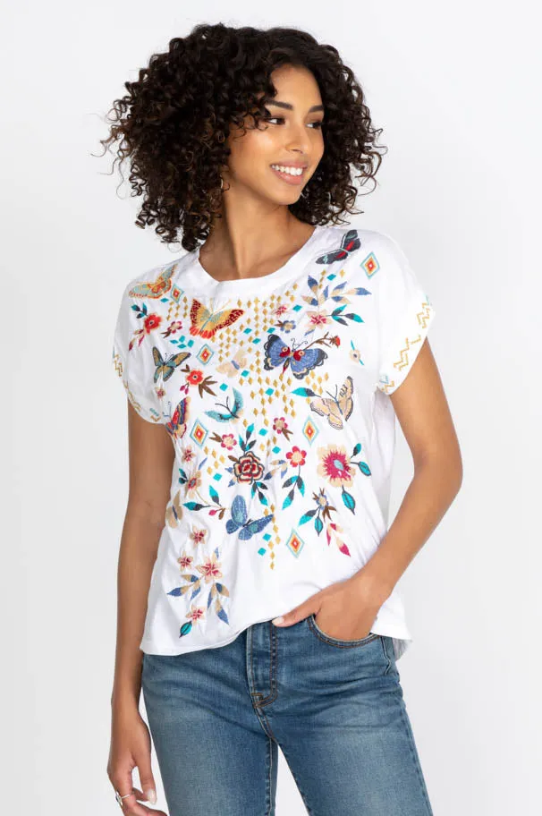 Johnny Was Mariposa Relaxed Tee Black Short Sleeve Floral Butterfly Shirt Top New