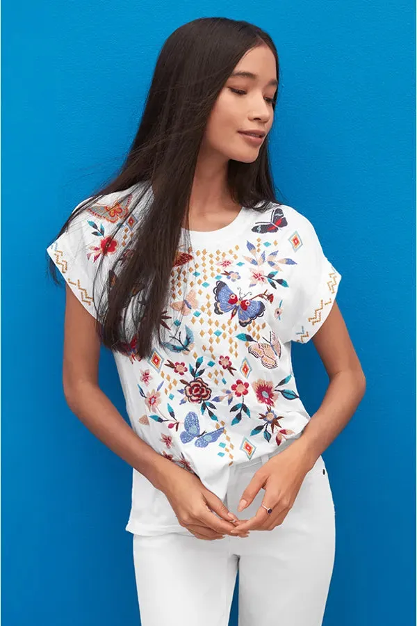 Johnny Was Mariposa Relaxed Tee Black Short Sleeve Floral Butterfly Shirt Top New