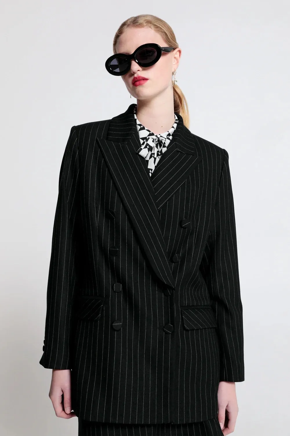 Karen Walker Kyoto Double Breasted Jacket // Pinstripe