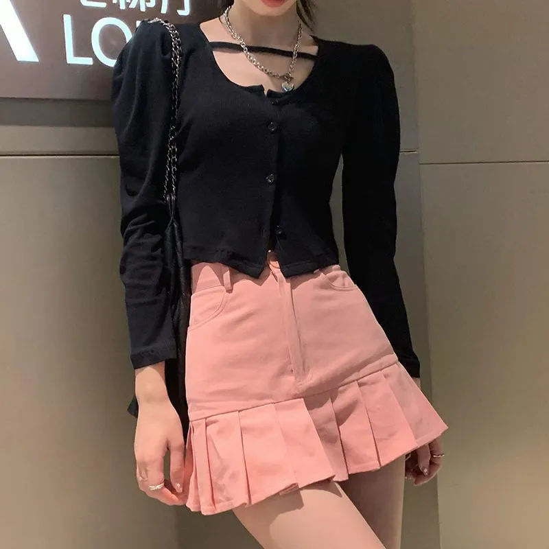 Kawaii Pink Denim Mini Skirt