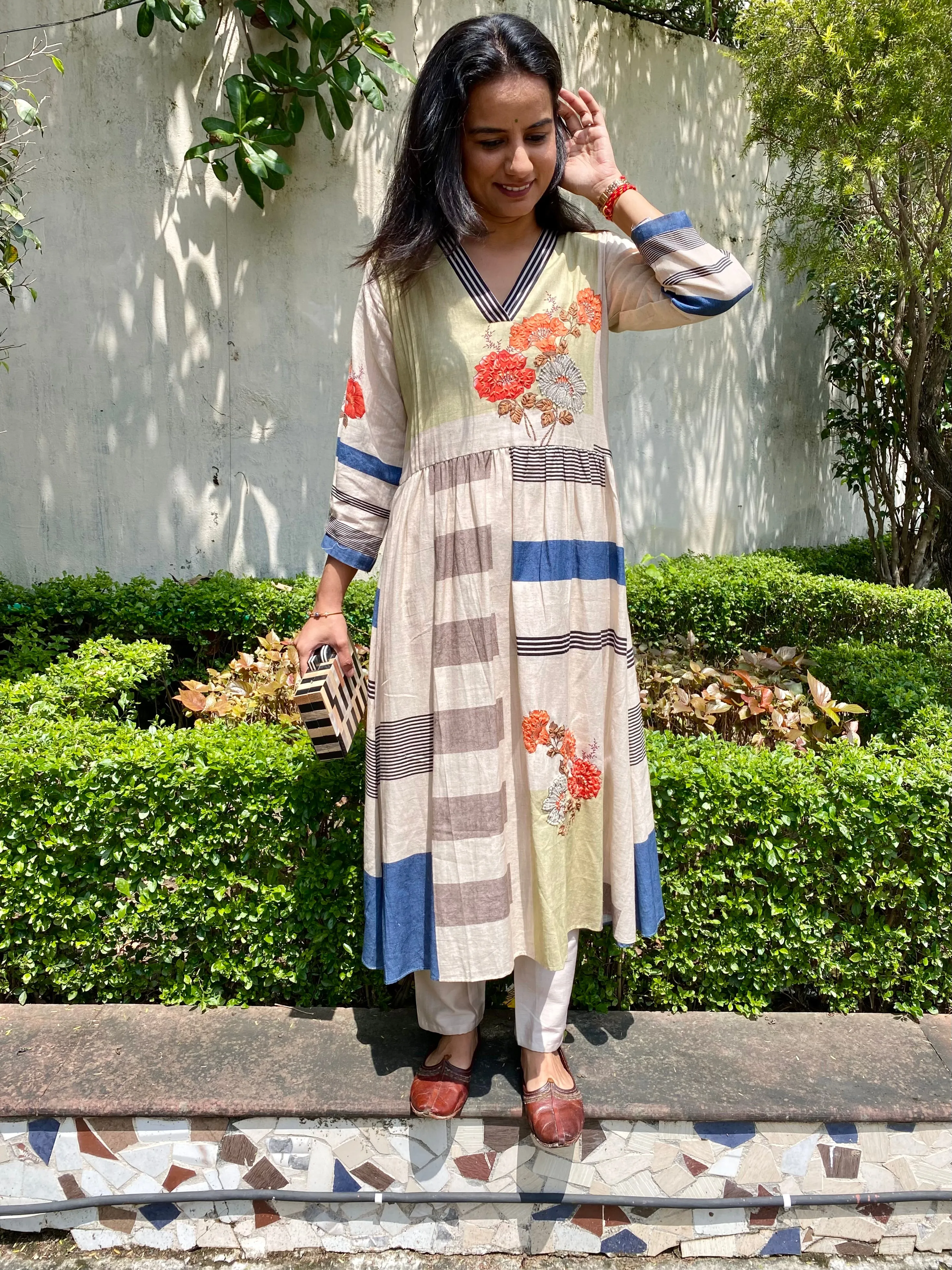 Khadi Abstract Art A-line kurta Pant Set
