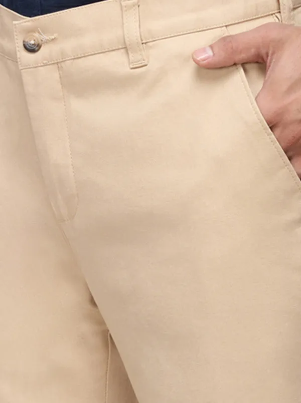 Khaki Solid Super Slim Fit Casual Trouser | Greenfibre