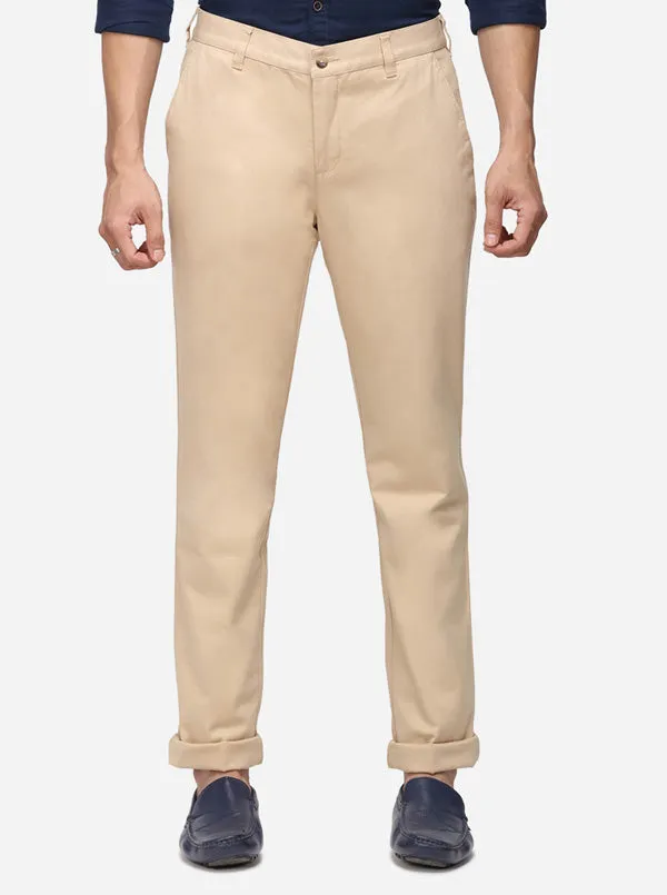 Khaki Solid Super Slim Fit Casual Trouser | Greenfibre