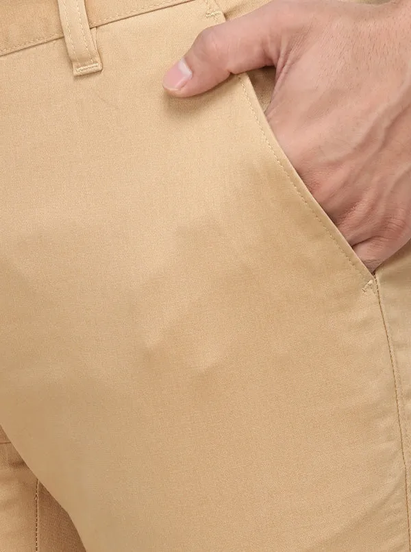 Khaki Solid Super Slim Fit Casual Trouser | Greenfibre