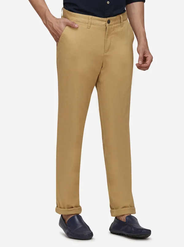 Khaki Solid Uno Fit Casual Trouser | JadeBlue