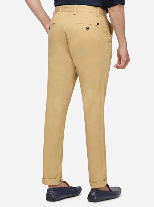 Khaki Solid Uno Fit Casual Trouser | JadeBlue