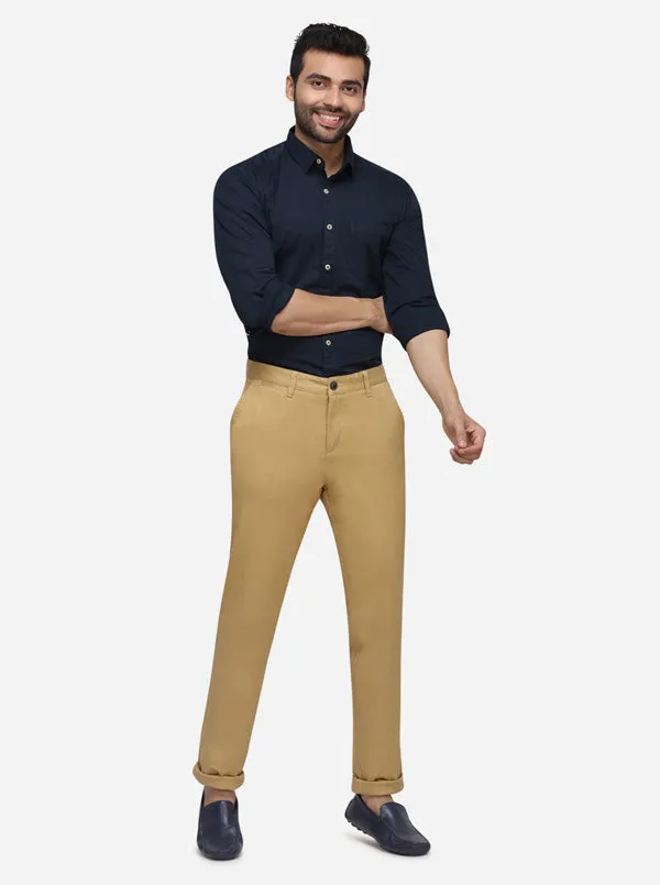 Khaki Solid Uno Fit Casual Trouser | JadeBlue