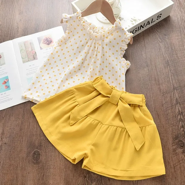 Kids Girls Clothing Sets Summer New Style Brand  Baby Girls Clothes short Sleeve T-Shirt Pant Dress 2Pcs Children Clothes Suits