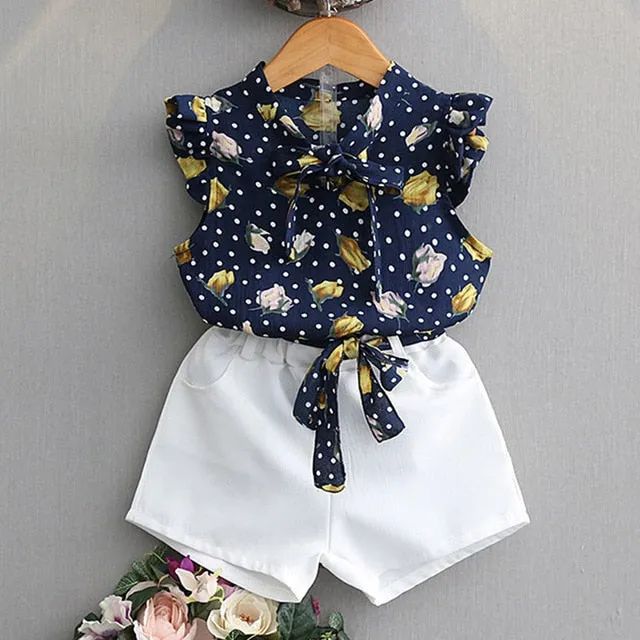 Kids Girls Clothing Sets Summer New Style Brand  Baby Girls Clothes short Sleeve T-Shirt Pant Dress 2Pcs Children Clothes Suits