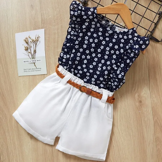 Kids Girls Clothing Sets Summer New Style Brand  Baby Girls Clothes short Sleeve T-Shirt Pant Dress 2Pcs Children Clothes Suits