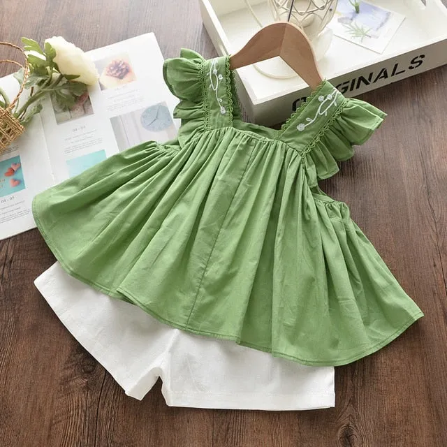 Kids Girls Clothing Sets Summer New Style Brand  Baby Girls Clothes short Sleeve T-Shirt Pant Dress 2Pcs Children Clothes Suits