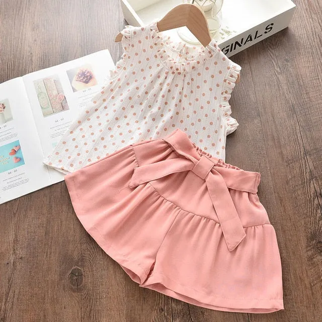 Kids Girls Clothing Sets Summer New Style Brand  Baby Girls Clothes short Sleeve T-Shirt Pant Dress 2Pcs Children Clothes Suits