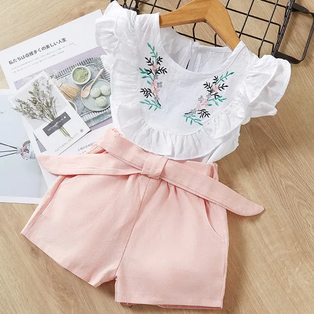 Kids Girls Clothing Sets Summer New Style Brand  Baby Girls Clothes short Sleeve T-Shirt Pant Dress 2Pcs Children Clothes Suits