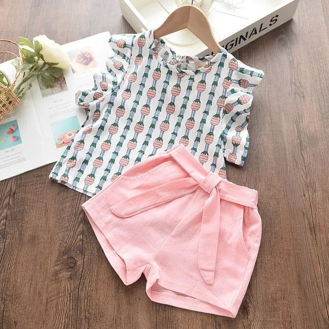 Kids Girls Clothing Sets Summer New Style Brand  Baby Girls Clothes short Sleeve T-Shirt Pant Dress 2Pcs Children Clothes Suits