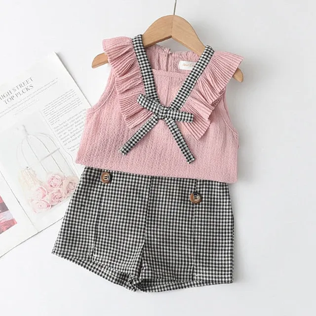 Kids Girls Clothing Sets Summer New Style Brand  Baby Girls Clothes short Sleeve T-Shirt Pant Dress 2Pcs Children Clothes Suits