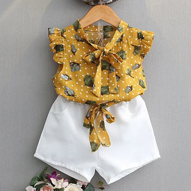 Kids Girls Clothing Sets Summer New Style Brand  Baby Girls Clothes short Sleeve T-Shirt Pant Dress 2Pcs Children Clothes Suits