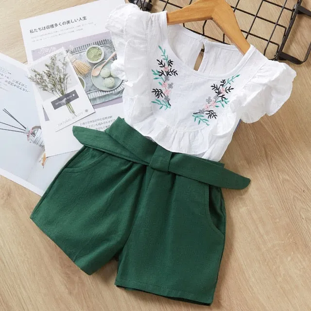 Kids Girls Clothing Sets Summer New Style Brand  Baby Girls Clothes short Sleeve T-Shirt Pant Dress 2Pcs Children Clothes Suits