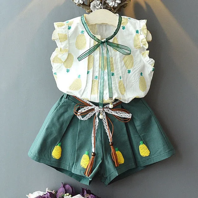 Kids Girls Clothing Sets Summer New Style Brand  Baby Girls Clothes short Sleeve T-Shirt Pant Dress 2Pcs Children Clothes Suits
